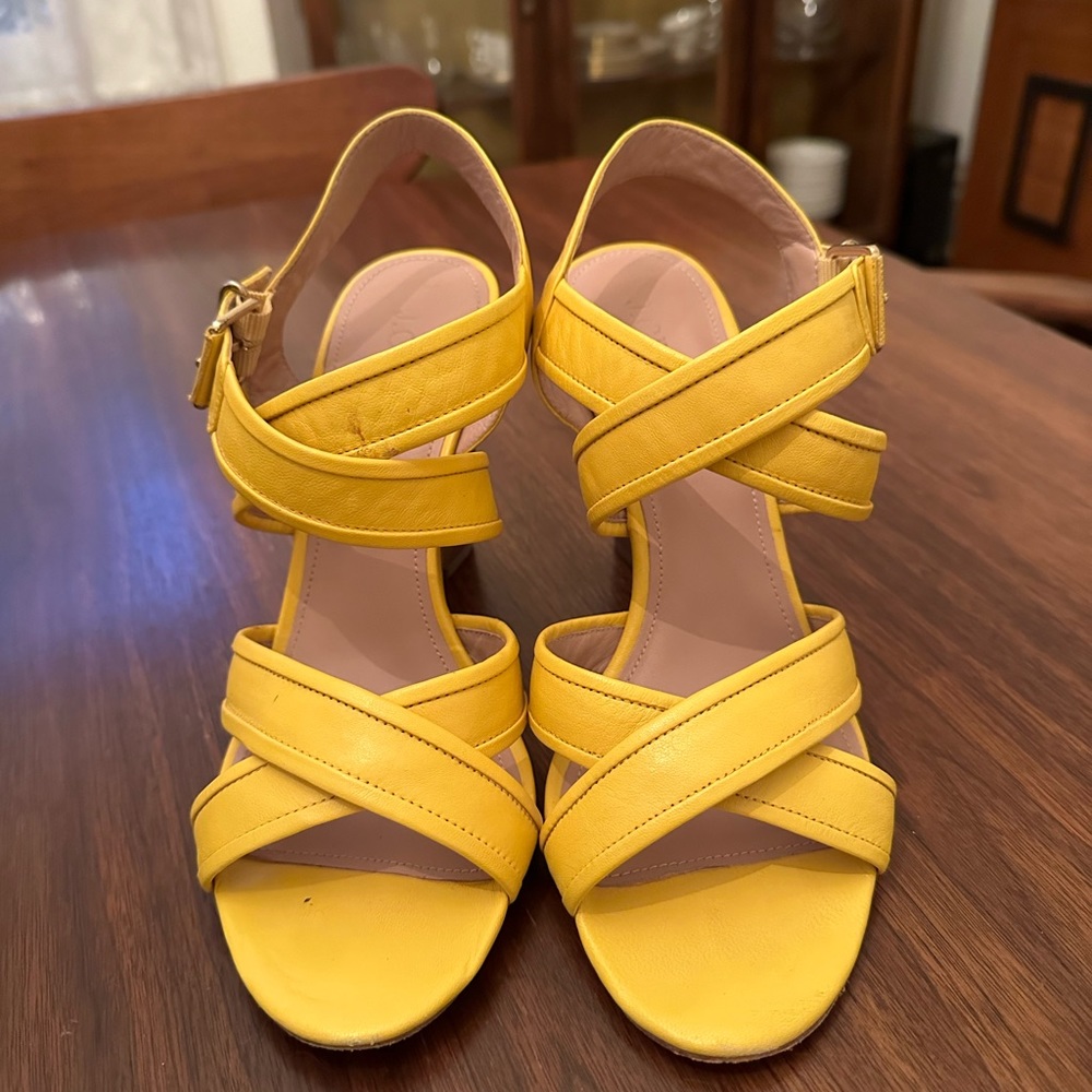 J Crew yellow heeled sandals. Size 8.